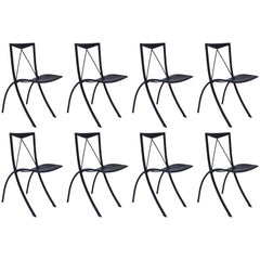 Eight Folding Dining Chairs Cattelan Italia Black Leather Vintage, 20th Century