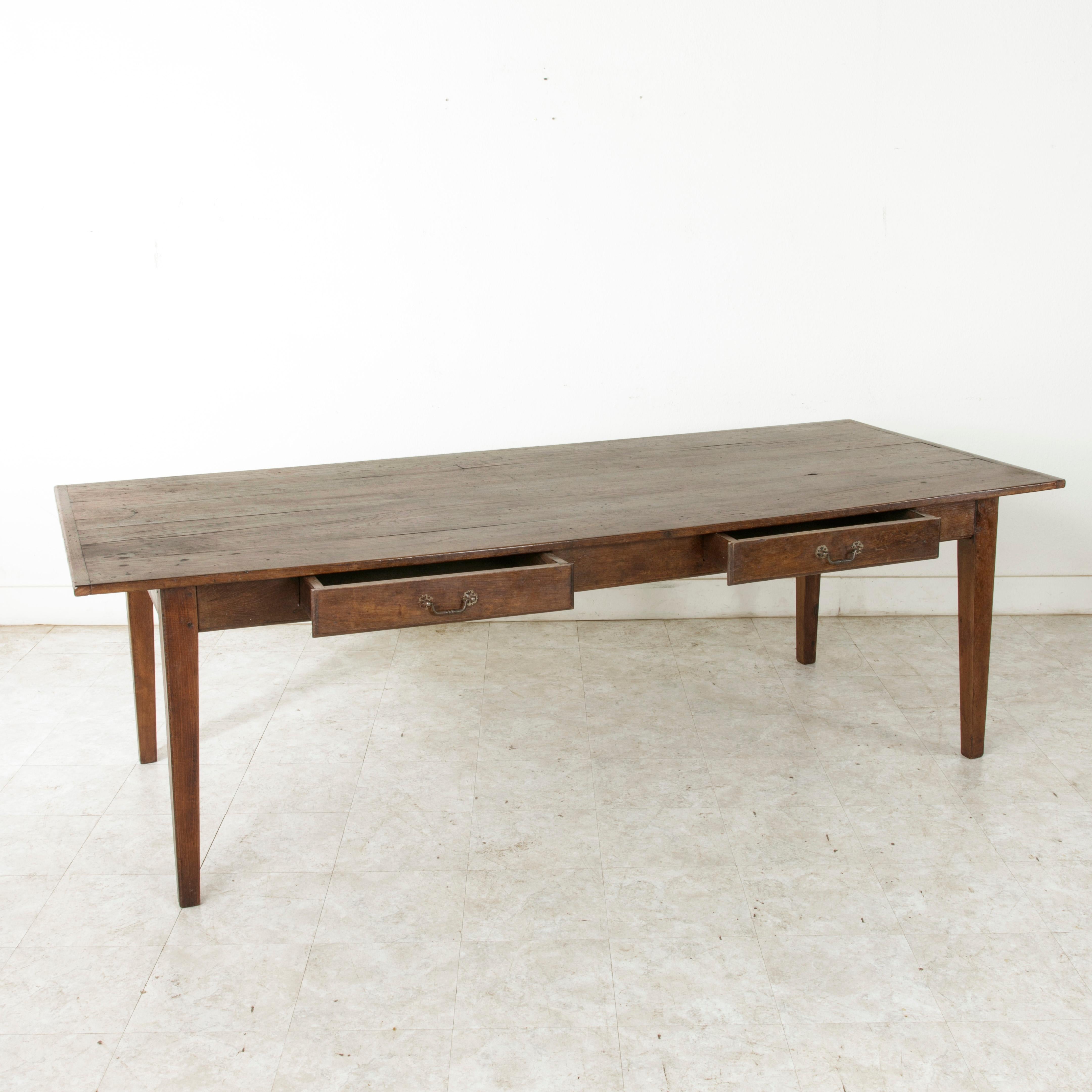 Long French Oak Farm Table or Dining Table with Two Drawers, circa 1900  8