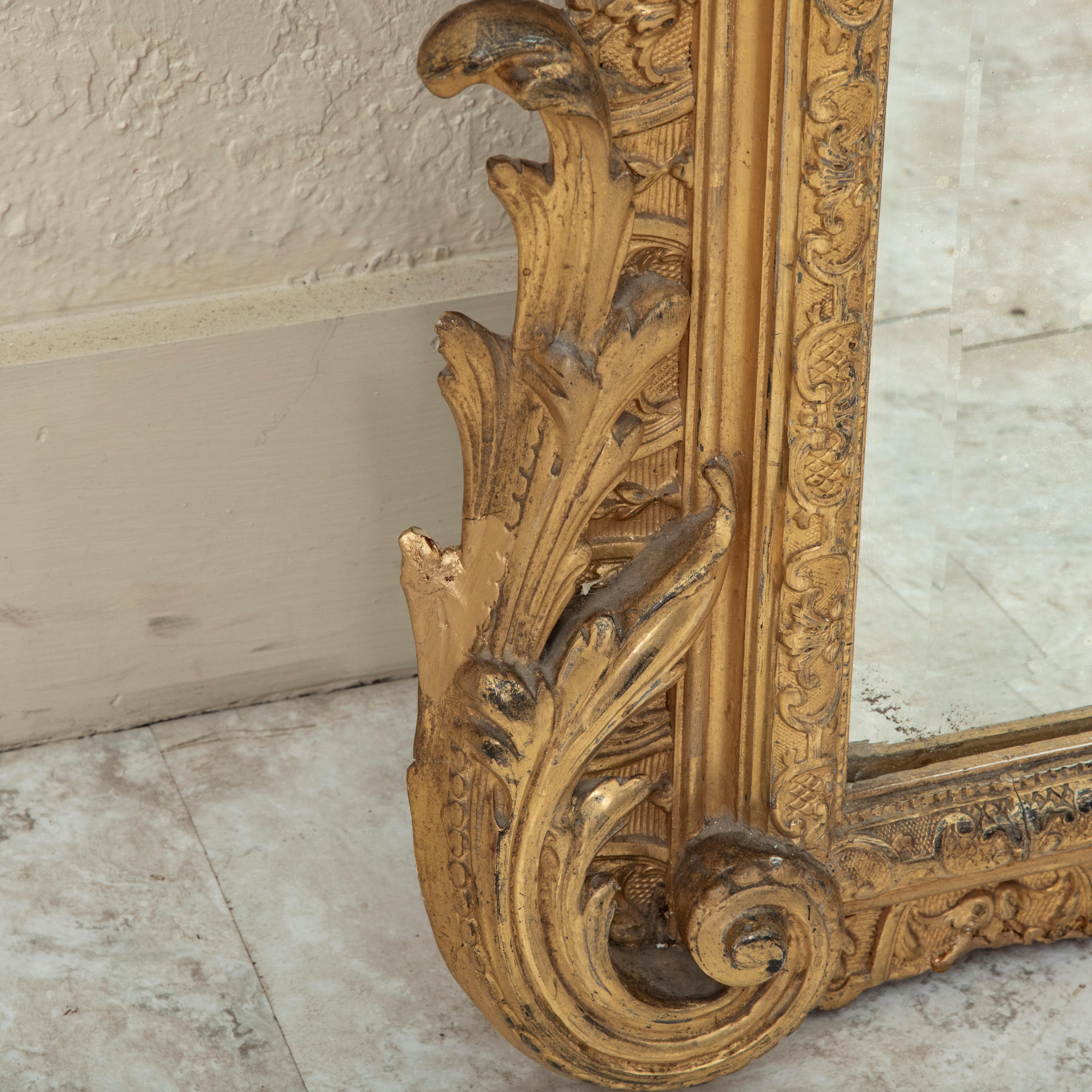 Specchio da terra in legno dorato alto otto piedi della metà del XIX secolo in stile Reggenza francese in vendita 3