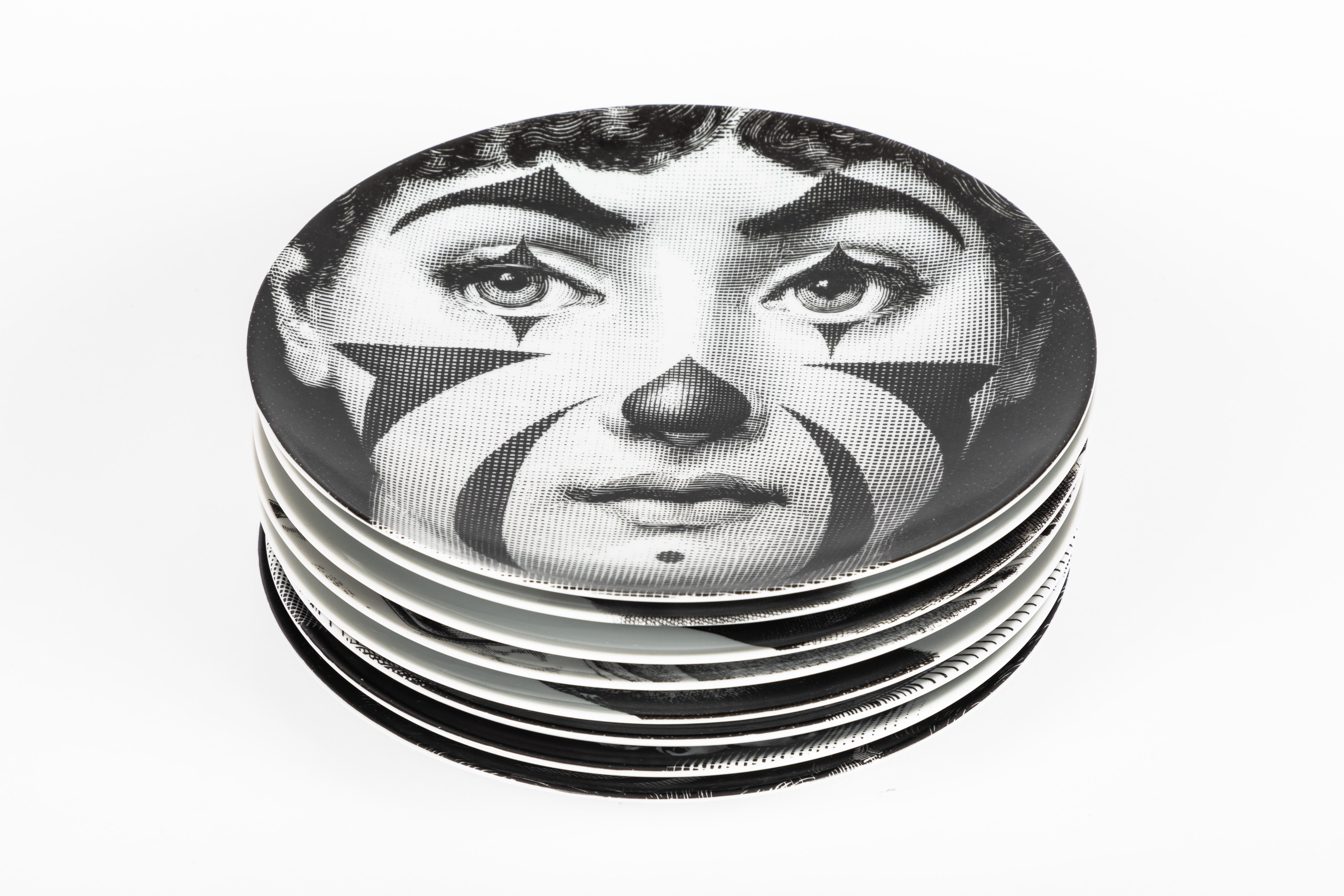 Eight different Fornasetti Tema e Variazioni plates depicting Lina Cavalieri, the muse of Piero Fornasetti (1913-1988). Numbers 9, 107, 122, 173, 215, 218, 321. 

The pricing listed is for an individual plate. We are happy to negotiate an offer for