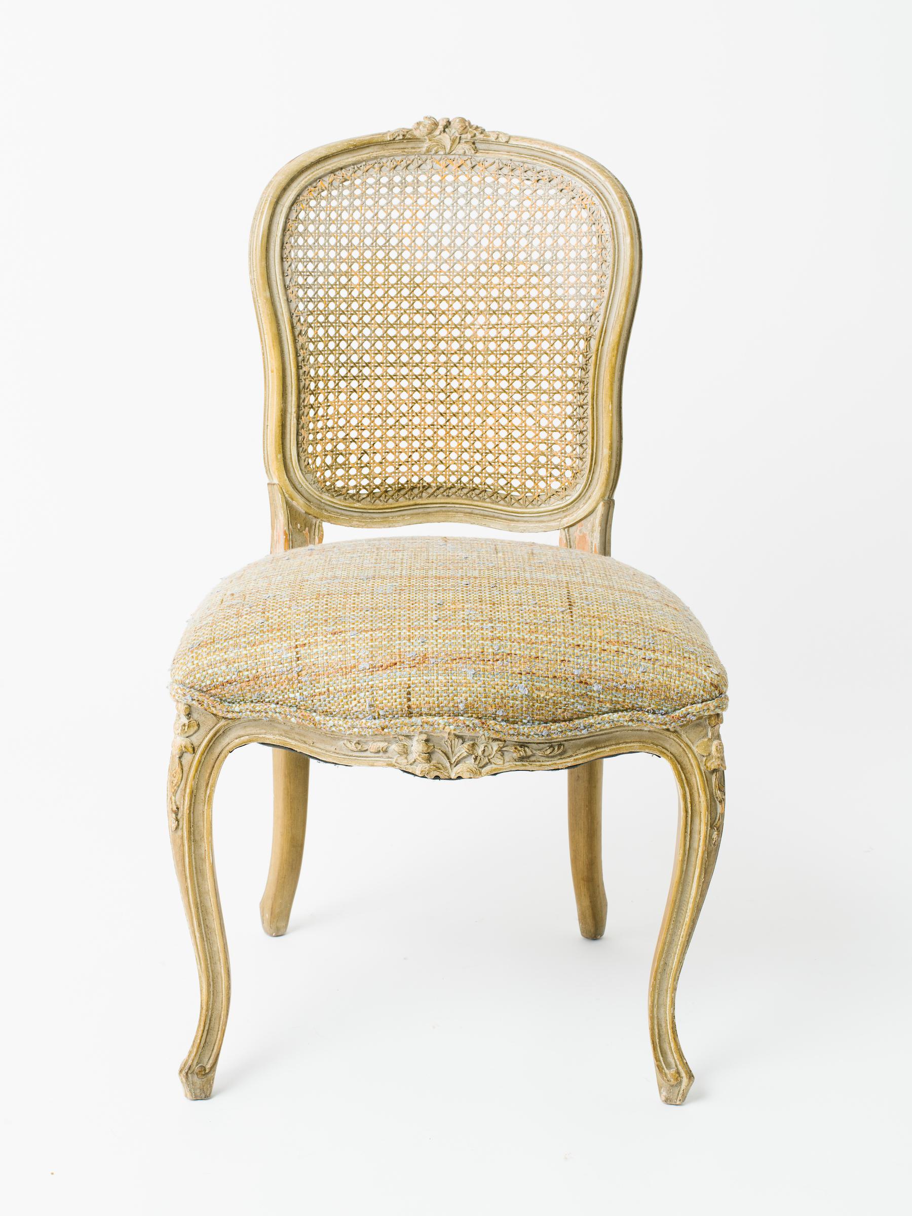 Eight French Caned Back Carved Dining Chairs from the 1930s In Good Condition In Tarrytown, NY
