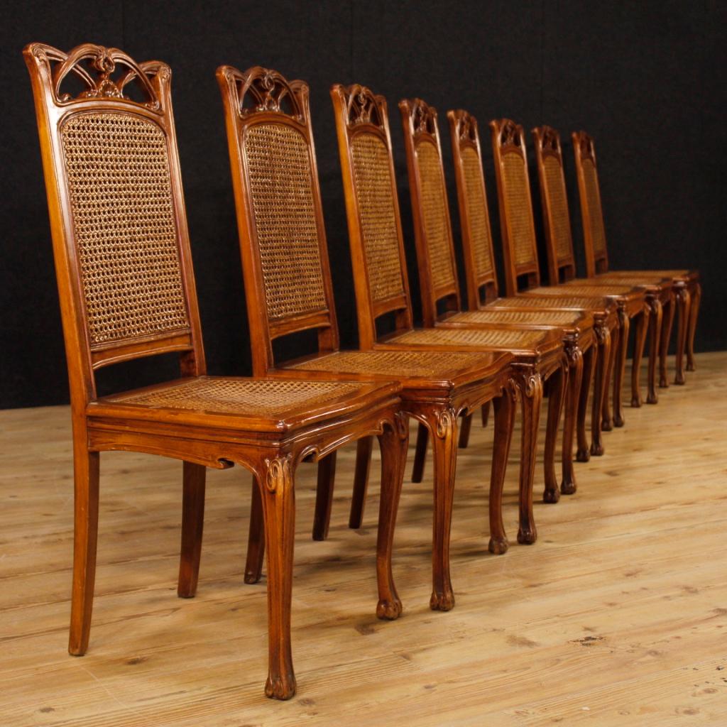 Eight French Chairs in Wood and Cane in Art Nouveau Style from 20th Century In Good Condition In Vicoforte, Piedmont