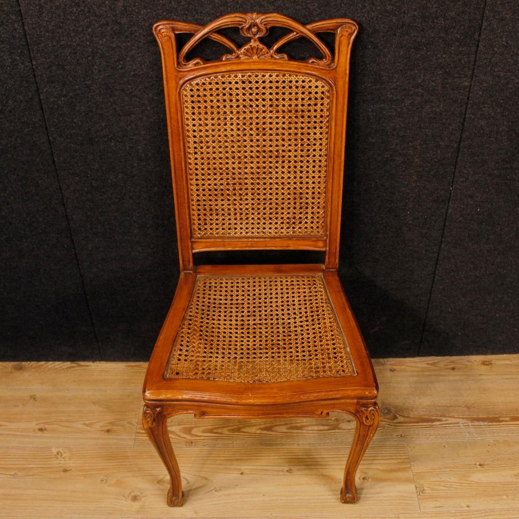 Eight French Chairs in Wood and Cane in Art Nouveau Style from 20th Century 5