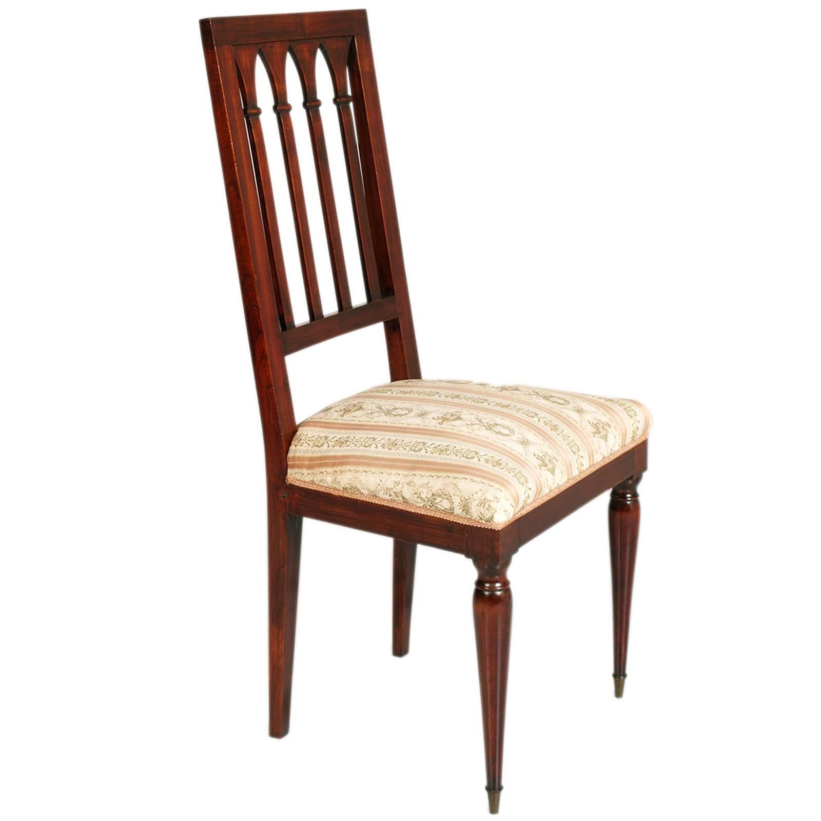 French mid-century Gothic style chairs in mahogany, sturdy and in good condition, sprung seat with upholstery still usable. Upon request we can customize the upholstery.
Very elegant with a very particular design

About Charles Dudouyt
French,