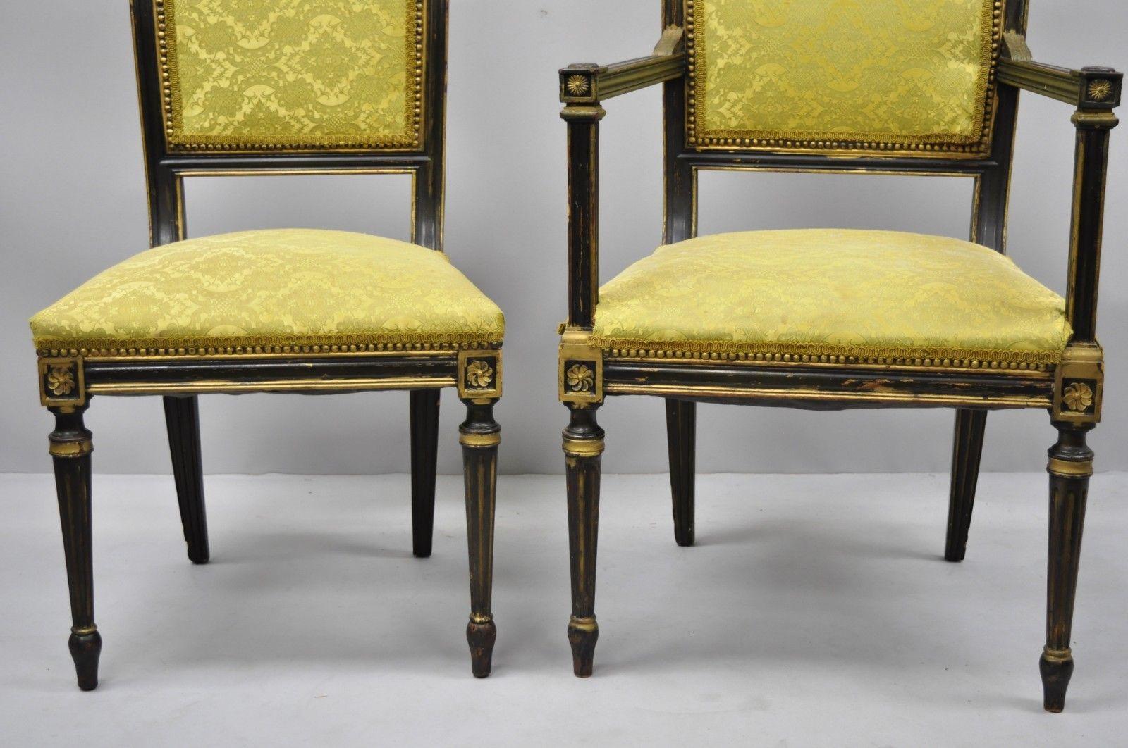 Neoclassical Eight French Regency Style Upholstered Square Back Dining Chairs