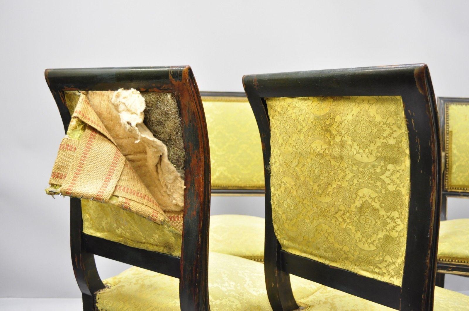 Early 20th Century Eight French Regency Style Upholstered Square Back Dining Chairs