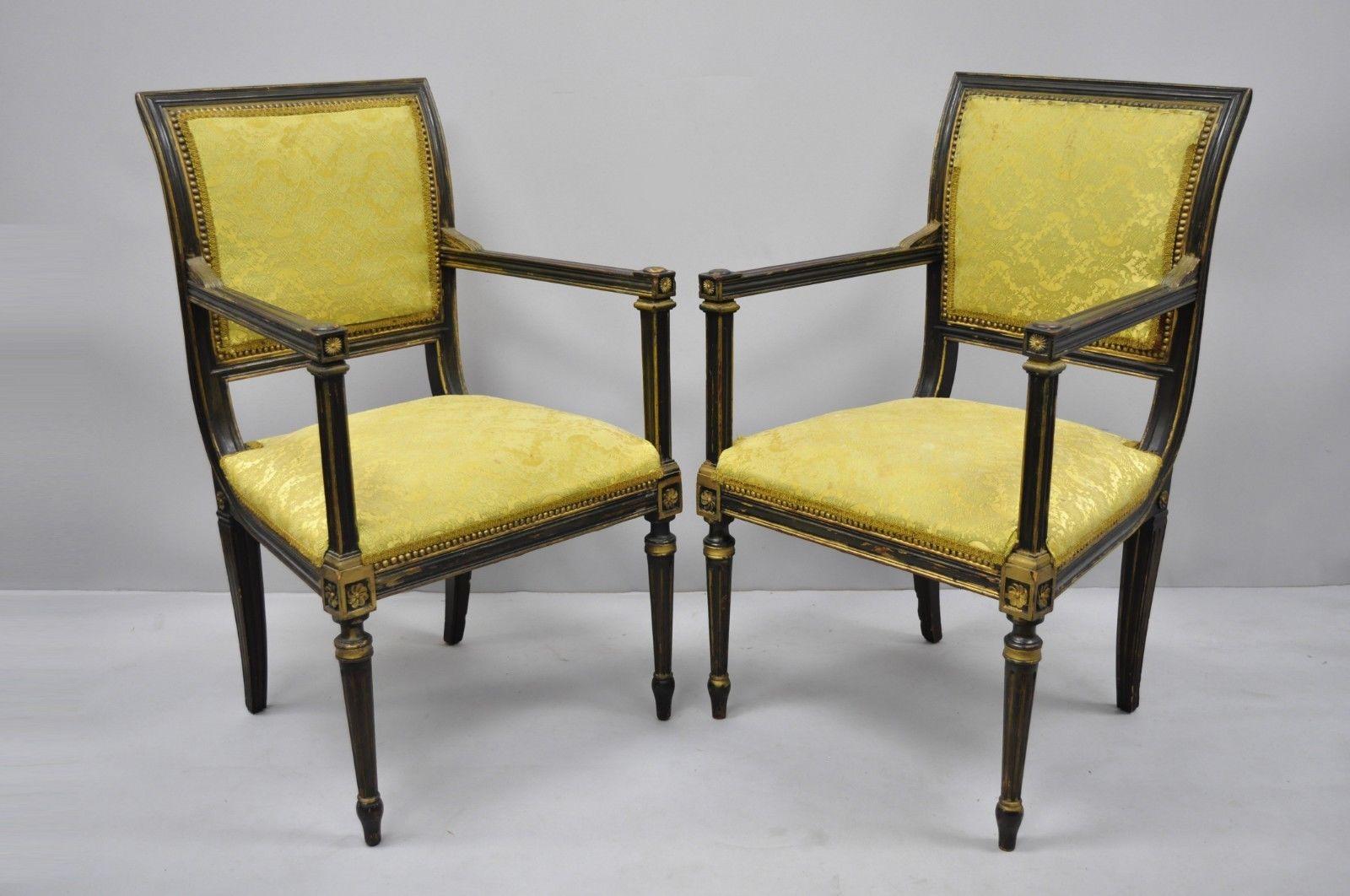 Wood Eight French Regency Style Upholstered Square Back Dining Chairs