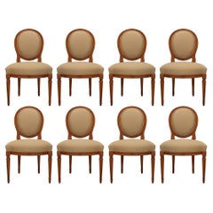 eight French turn of the century Louis XVI st. Walnut dining chairs