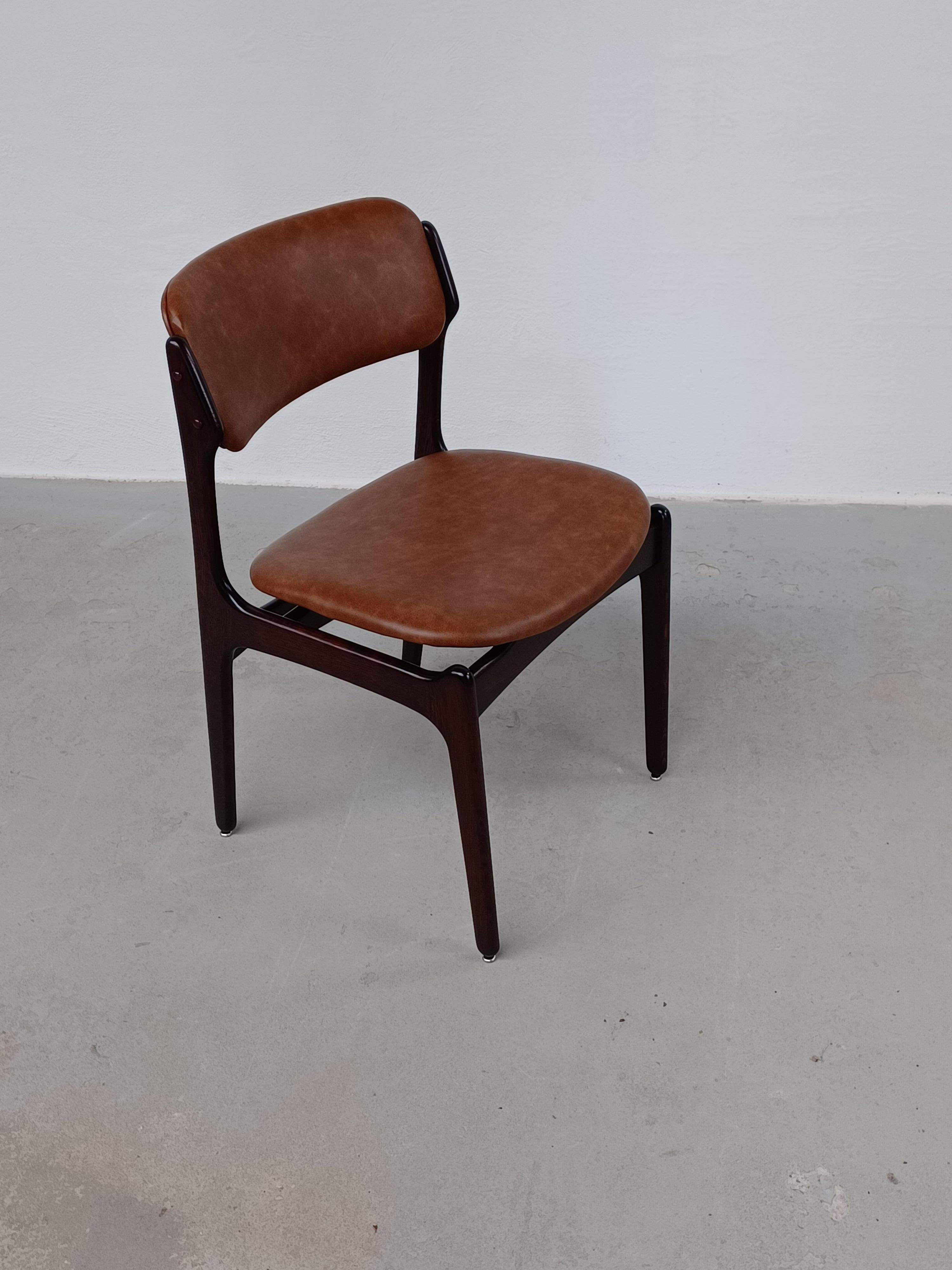 Eight Restored Erik Buch Dining Chairs in Stained Oak Custom Upholstery Included For Sale 4