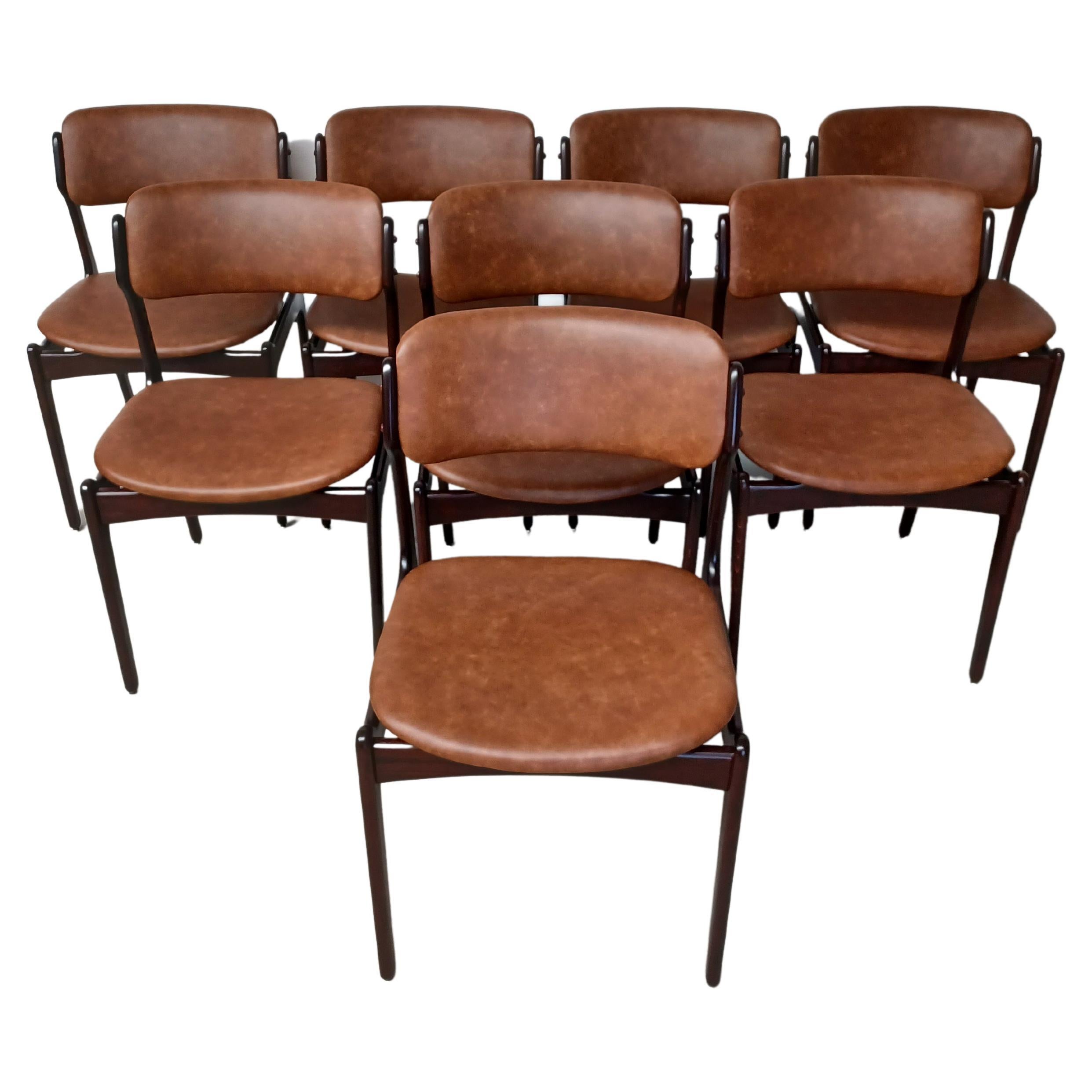 Eight Fully Restored Erik Buch Dining Chairs in Stained Oak Custom Upholstery For Sale