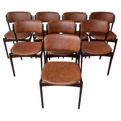 Vintage Eight Restored Erik Buch Dining Chairs in Stained Oak Custom Upholstery Included