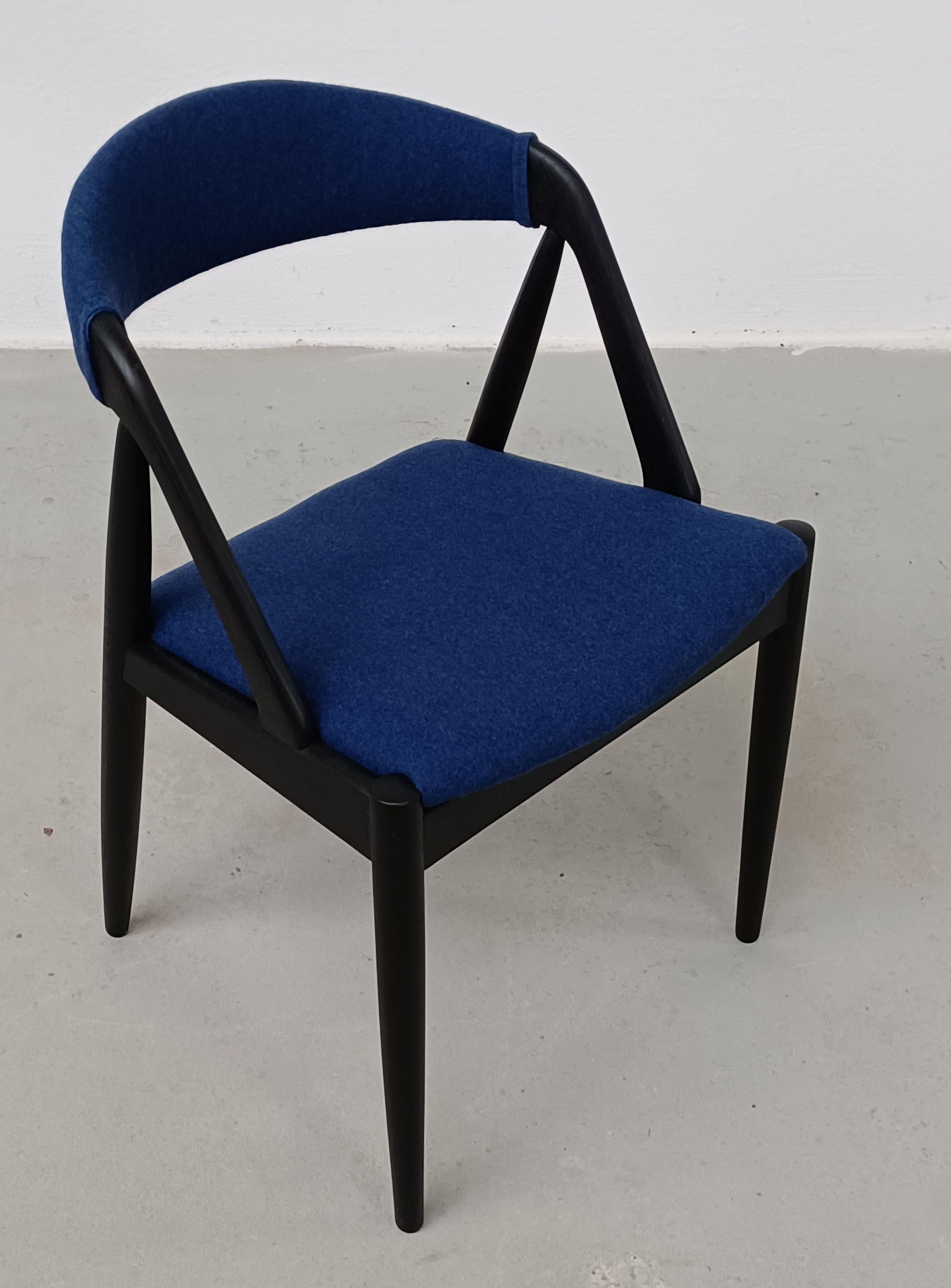 Eight Restored Ebonized and Reupholstered Kai Kristiansen Oak Dining Chairs For Sale 5