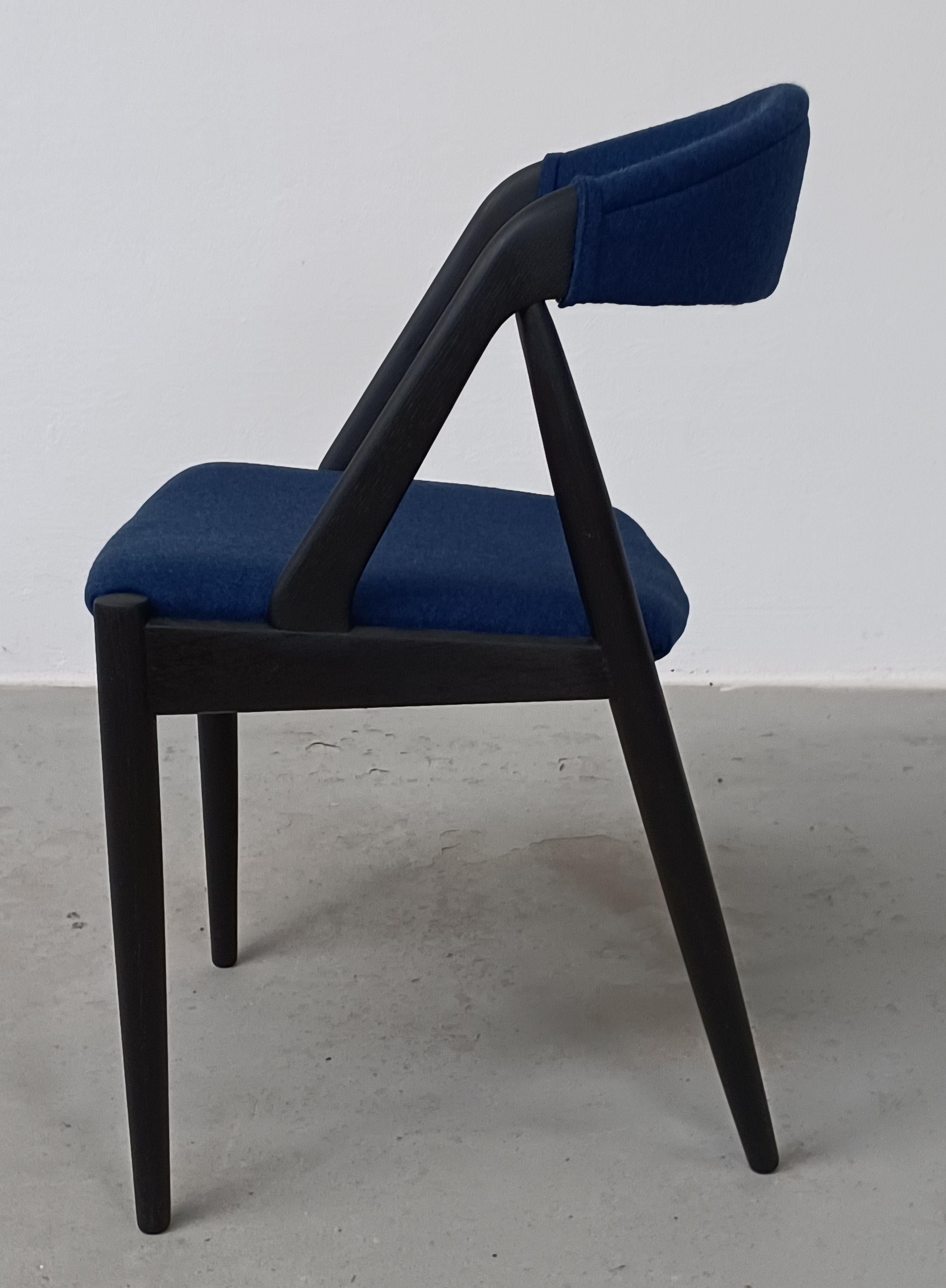 Mid-20th Century Eight Restored Ebonized and Reupholstered Kai Kristiansen Oak Dining Chairs For Sale
