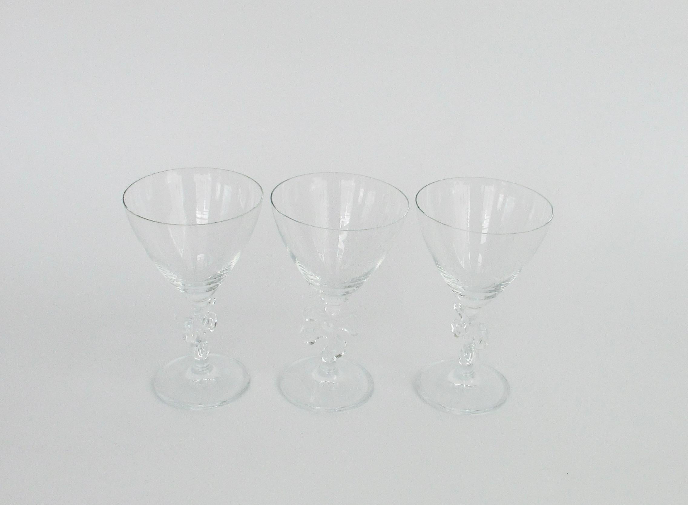Mid-Century Modern Eight Fun and Fancy Marc Aurel Wine Glasses with Jigsaw Stem For Sale