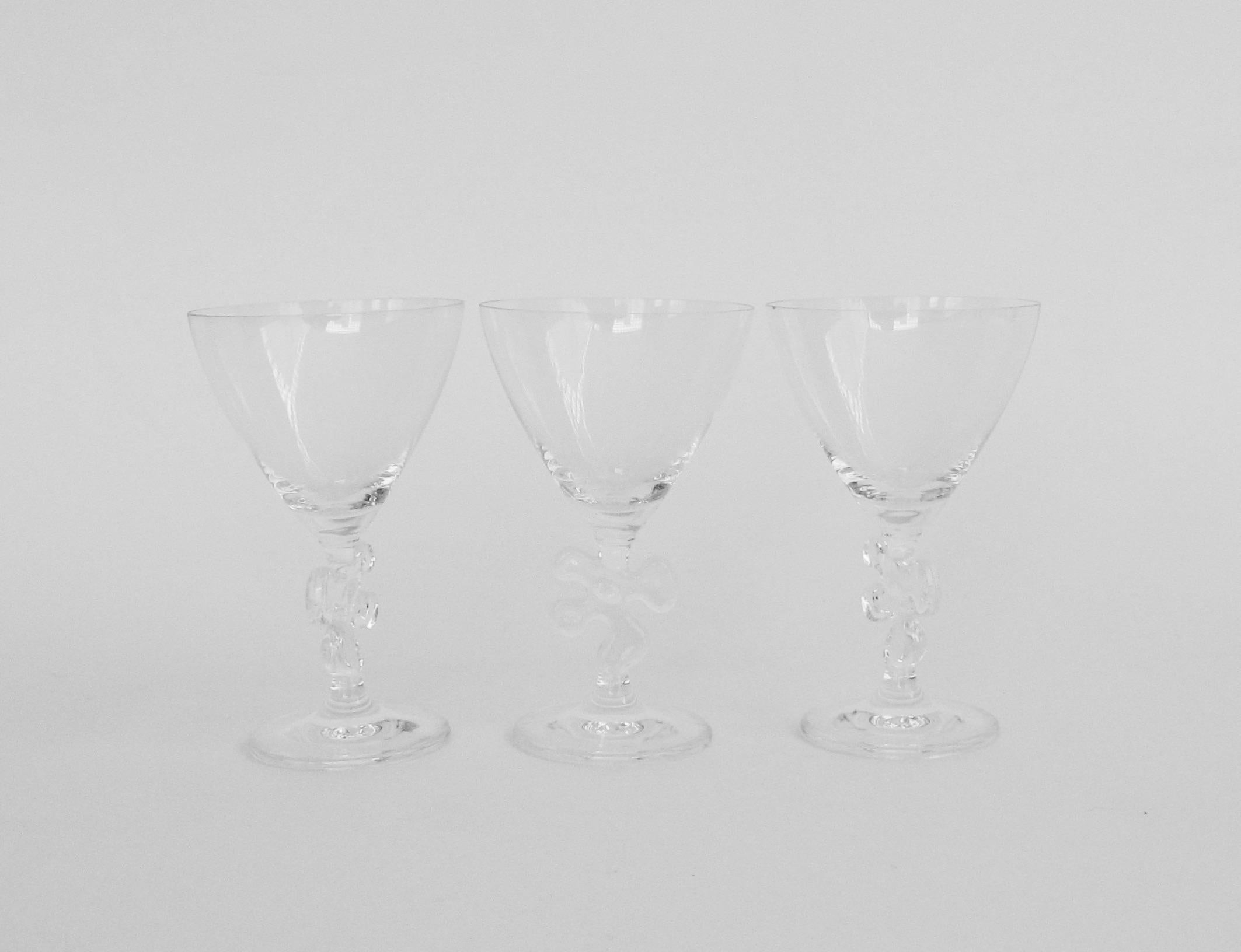 American Eight Fun and Fancy Marc Aurel Wine Glasses with Jigsaw Stem For Sale