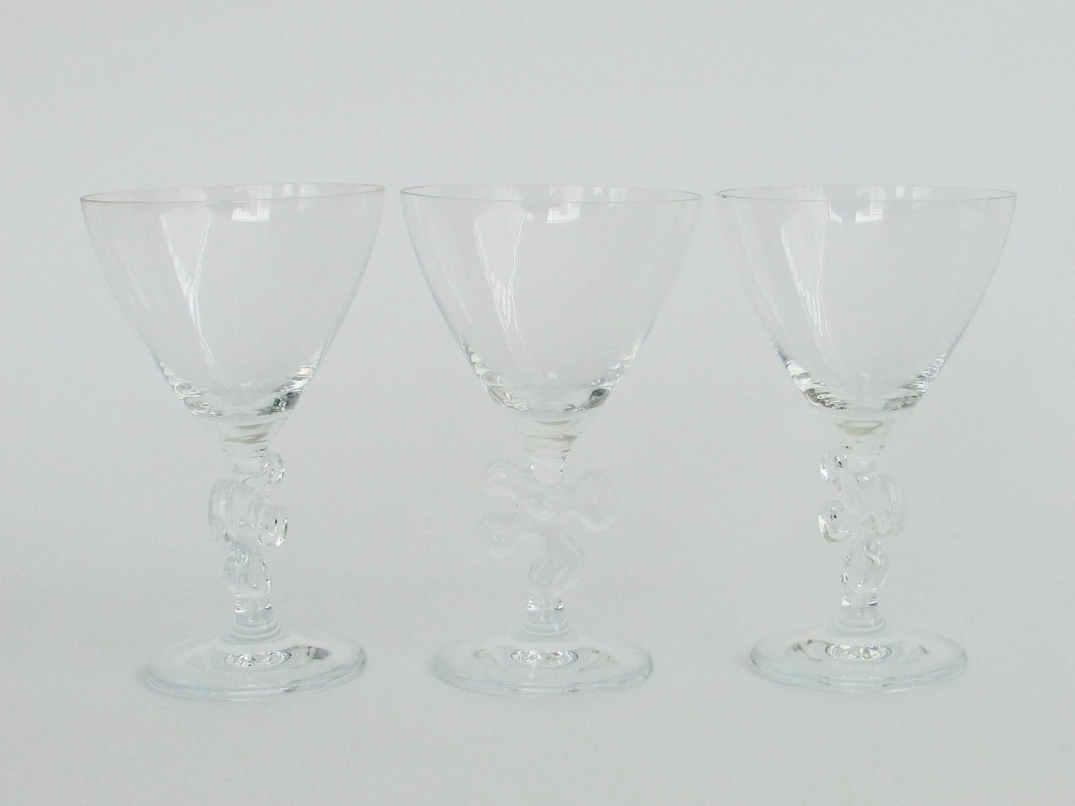 Cast Eight Fun and Fancy Marc Aurel Wine Glasses with Jigsaw Stem For Sale