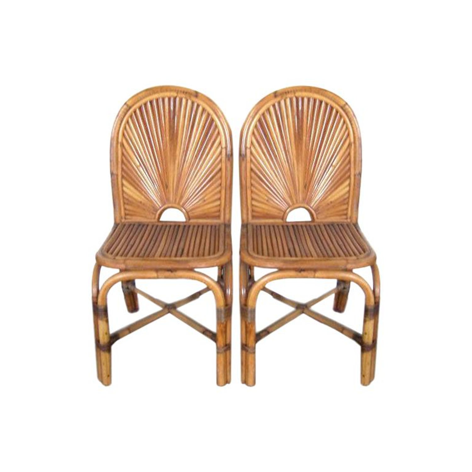 Eight Gabriella Crespi Rising Sun Bamboo Dining Chairs For Sale