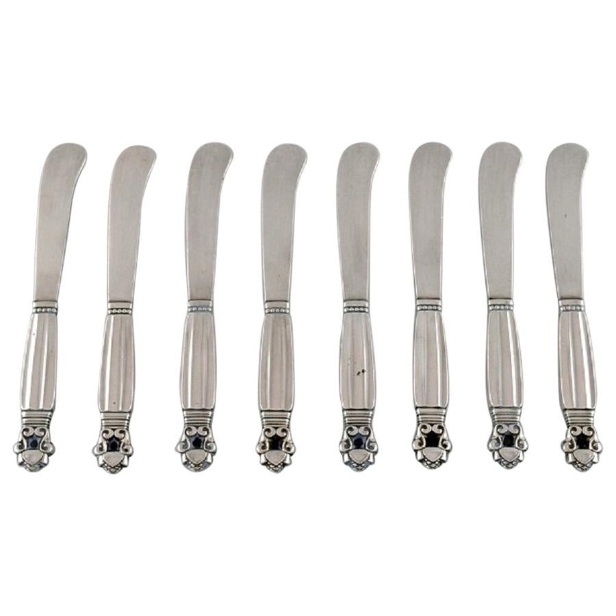 Eight Georg Jensen Acorn Butter Knives in All Sterling Silver For Sale