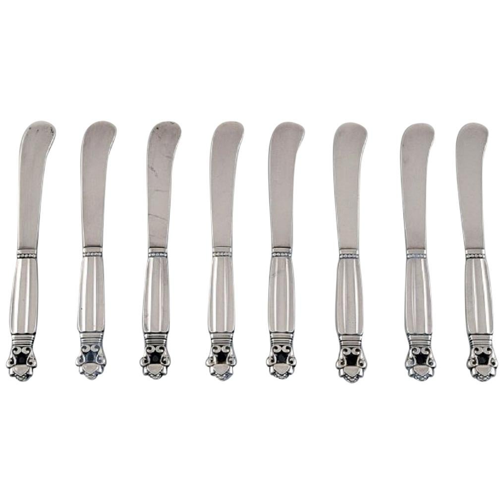 Eight Georg Jensen Acorn Butter Knives in All Sterling Silver