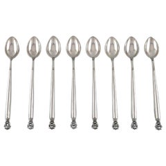 Eight Georg Jensen Acorn Ice Tea Spoons in Sterling Silver