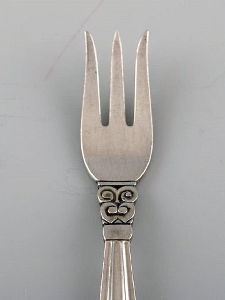 Art Deco Eight Georg Jensen Acorn Oyster Forks in Sterling Silver