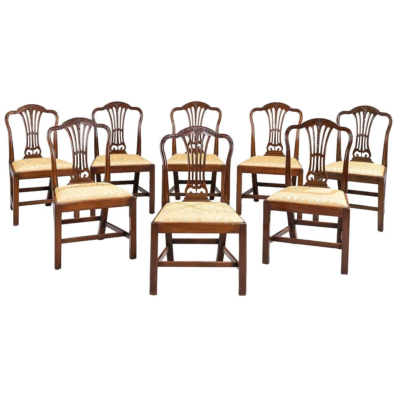 Eight George III Period Dining Chairs with Camel Shaped Backs