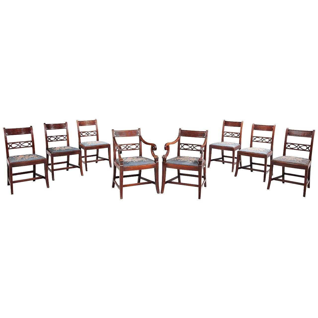  Eight George III period Dining Chairs with Pierced Splats