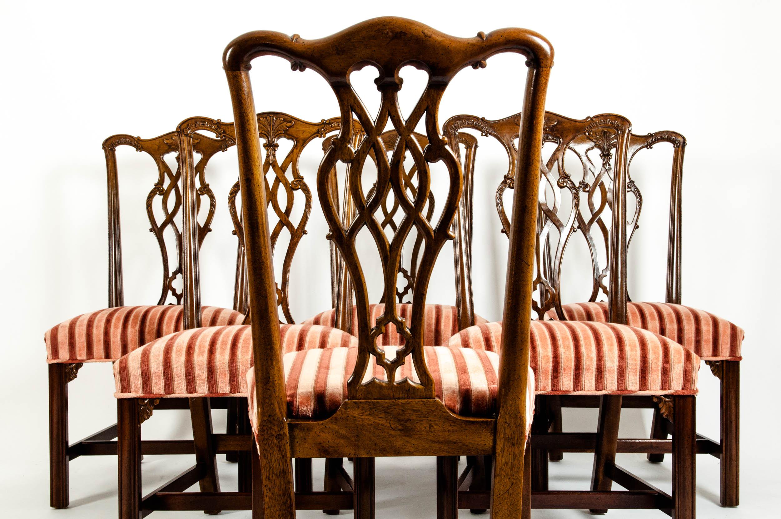 Hand-Carved Eight George III Style Mahogany Dining Chairs