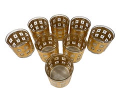 Eight Georges Briard Rocks Glasses with 22k Gold Wood-Grained Lattice Design