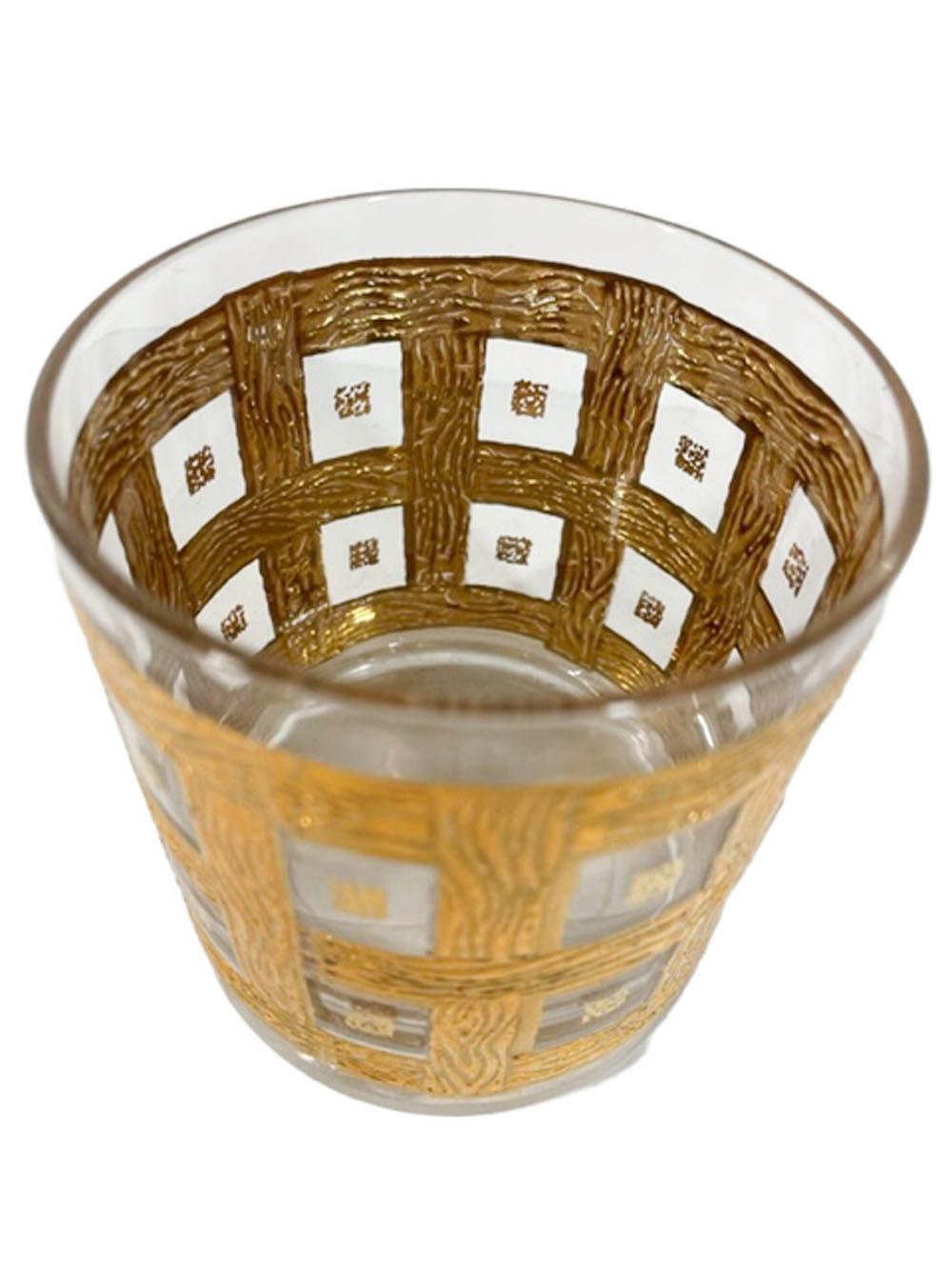 Américain Huit verres Georges Briard Rocks avec motif treillis en bois grainé or 22 carats en vente