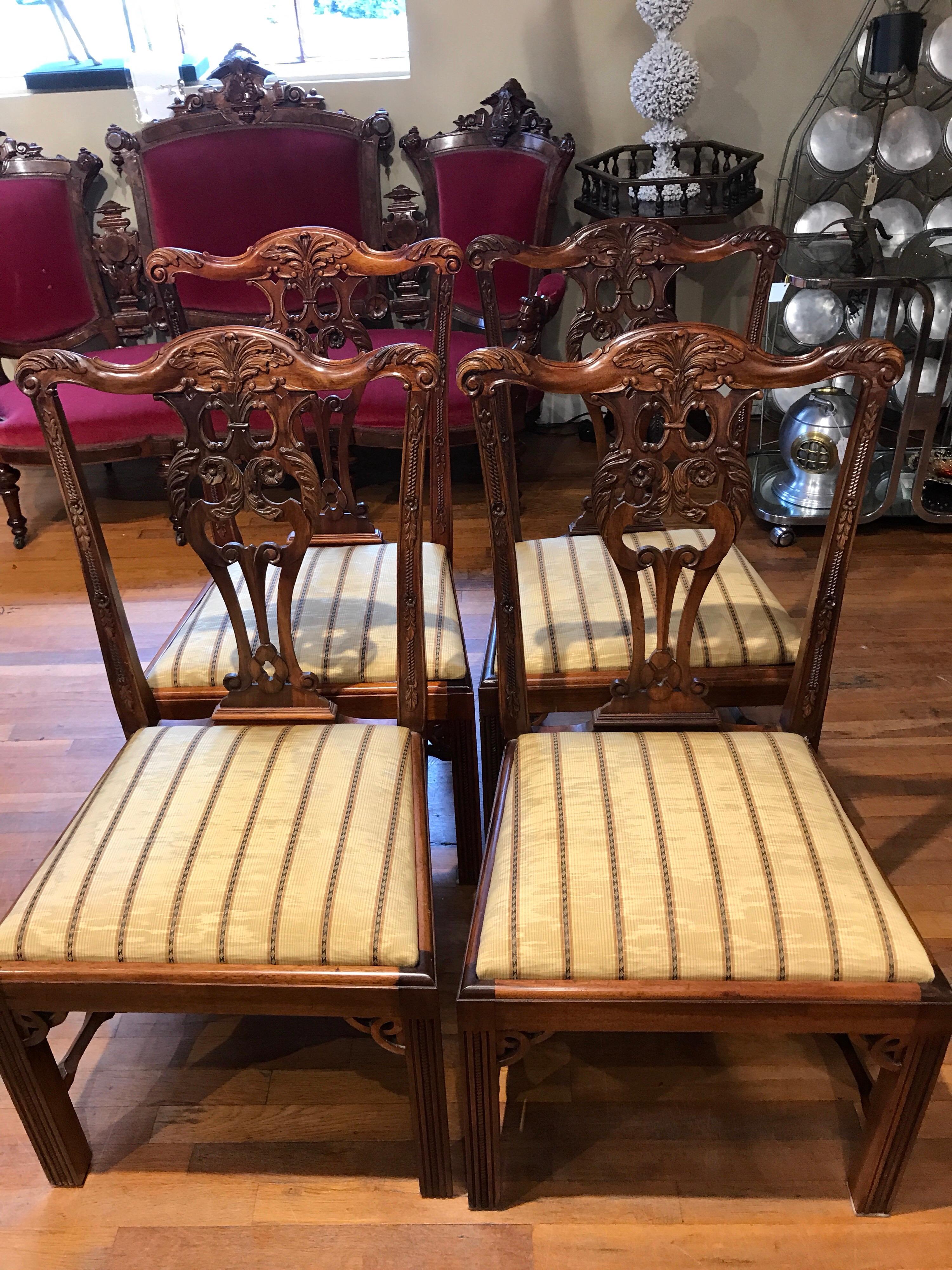 Carved Eight George III  Style Mahogany Dining Chairs For Sale