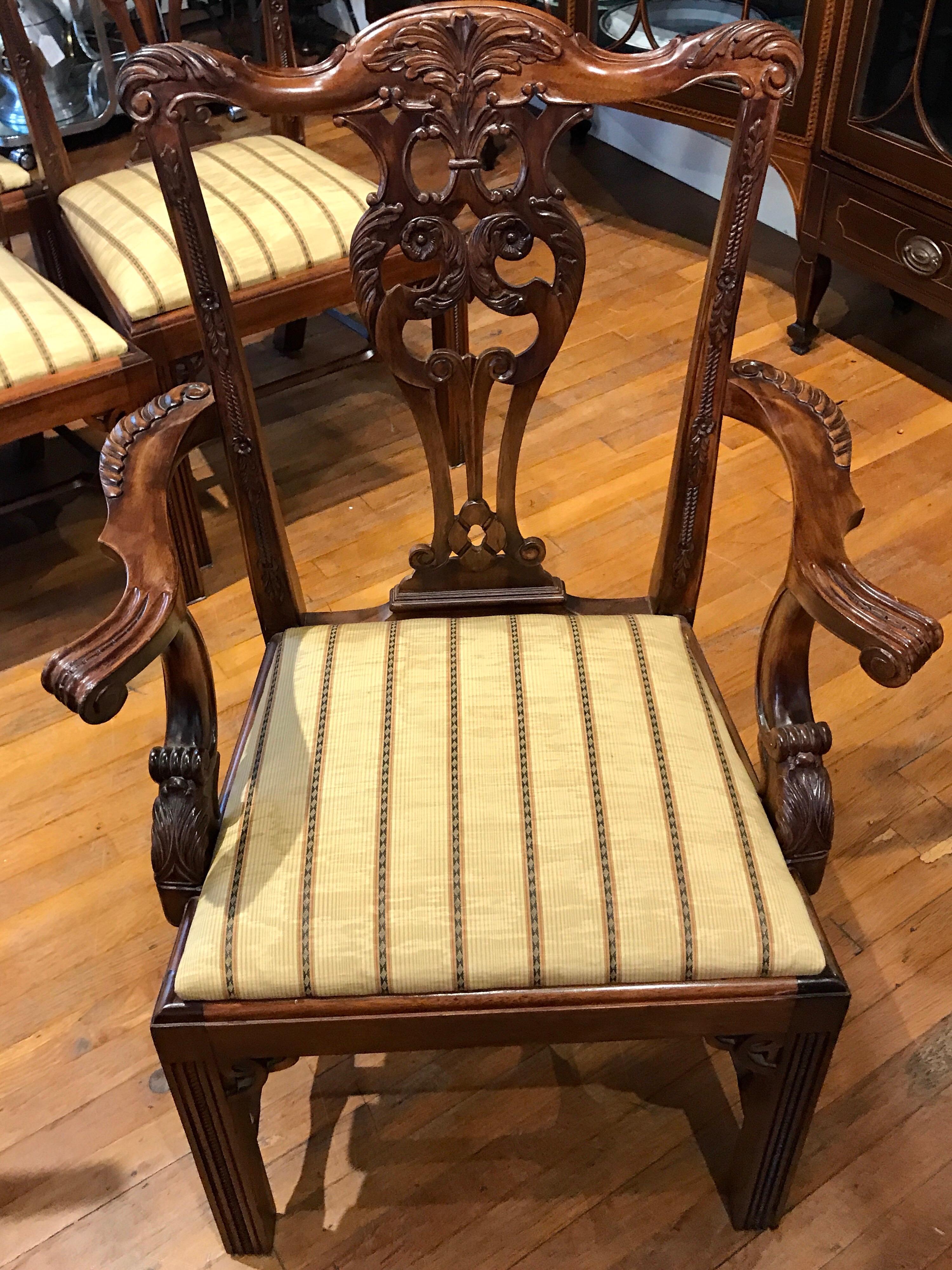 Upholstery Eight George III  Style Mahogany Dining Chairs For Sale