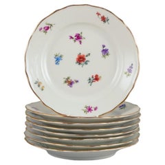 Eight German lunch plates in porcelain. Hand-painted with floral motifs.