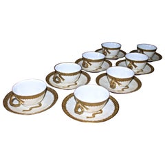 Eight Gilded Age Mansard, Paris Sevres Style Porcelain Tea Cups and Saucers