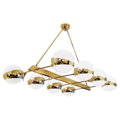 Eight Glass Globes Brass Chandelier
