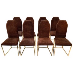 Eight Golden Lacquered Steel and Suede Chairs by Belgo Chrome