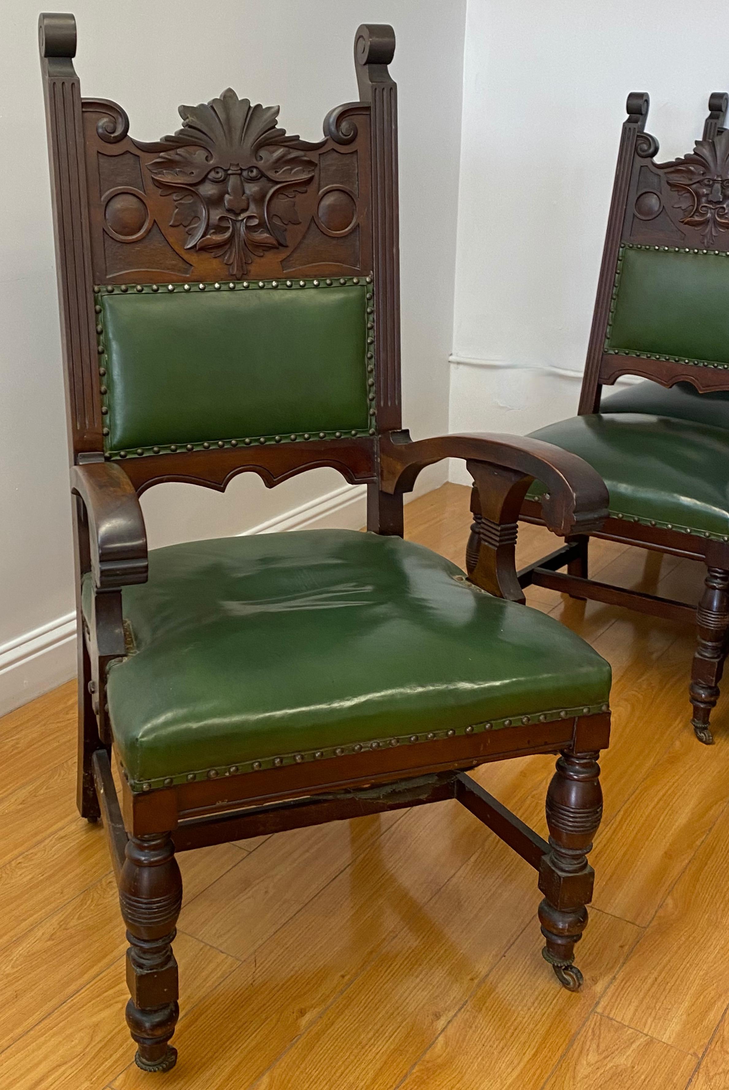 Hand-Carved Eight Gothic Style Carved Mahogany Dining Chairs 19th C