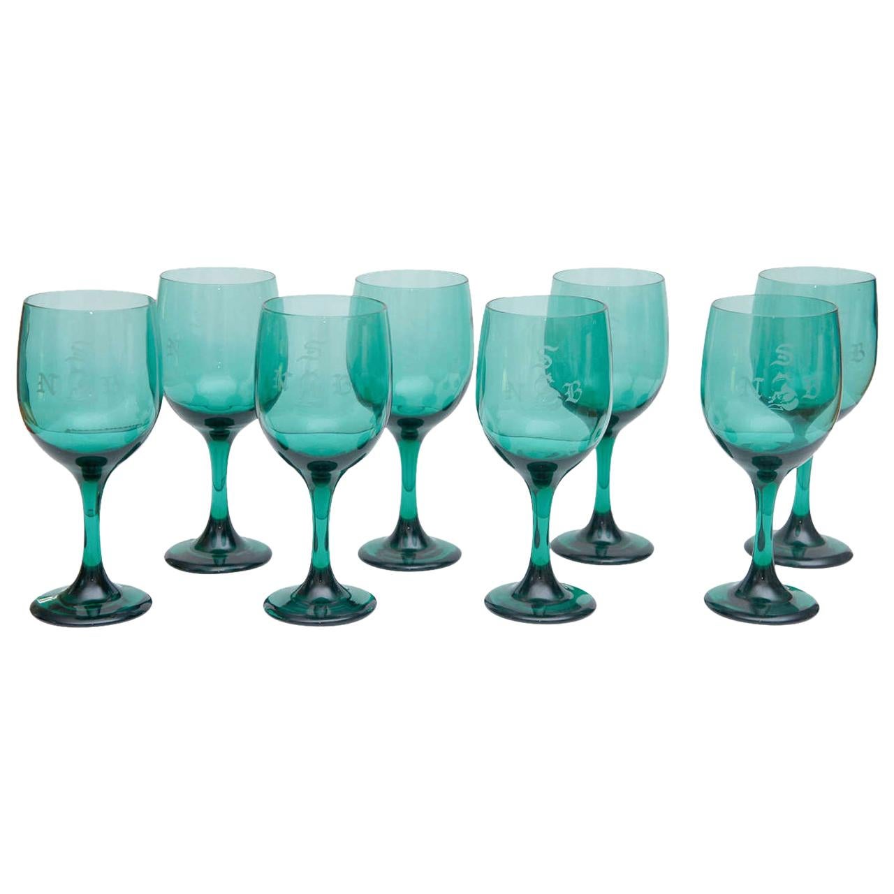 Eight Green Bristol Wine Glasses For Sale