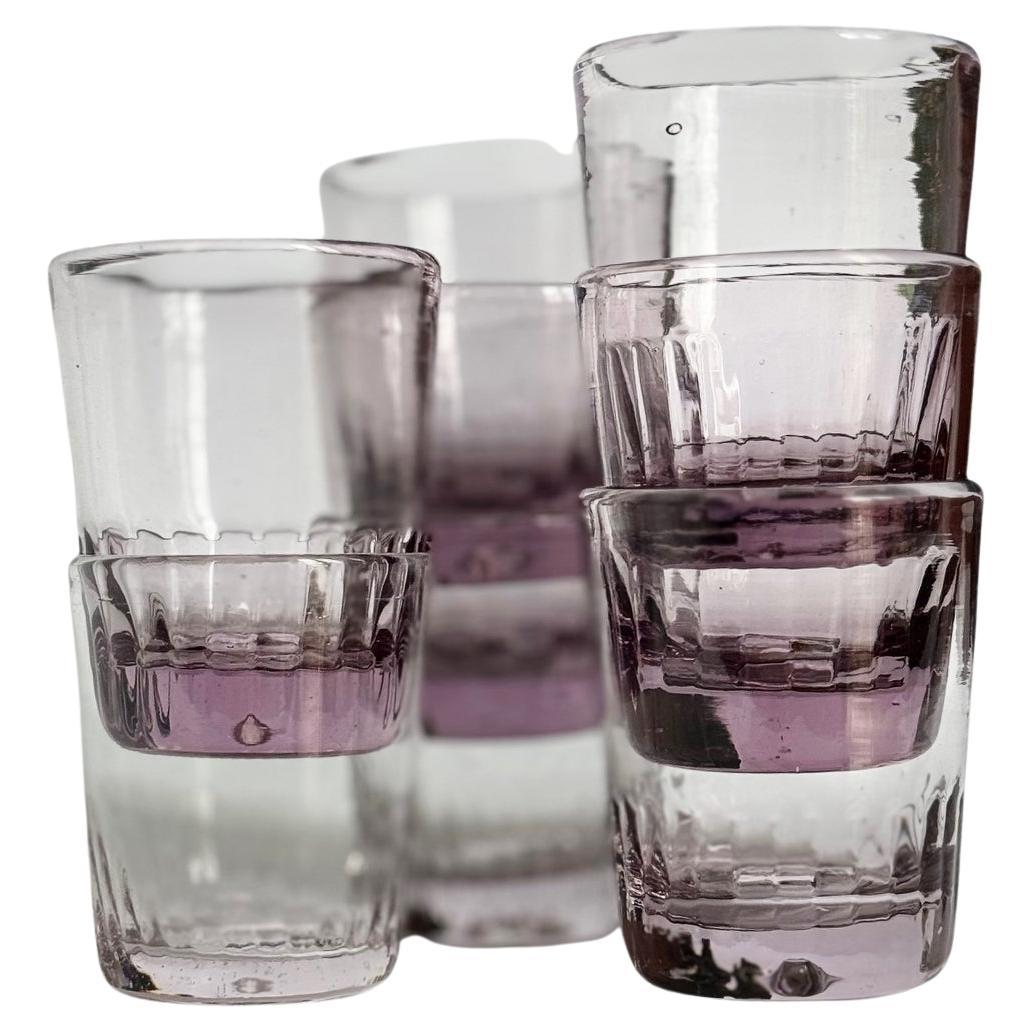 Swedish Eight Hand-Blown Genuine Gustavian Shot glasses from Sweden in Amethyst tones For Sale
