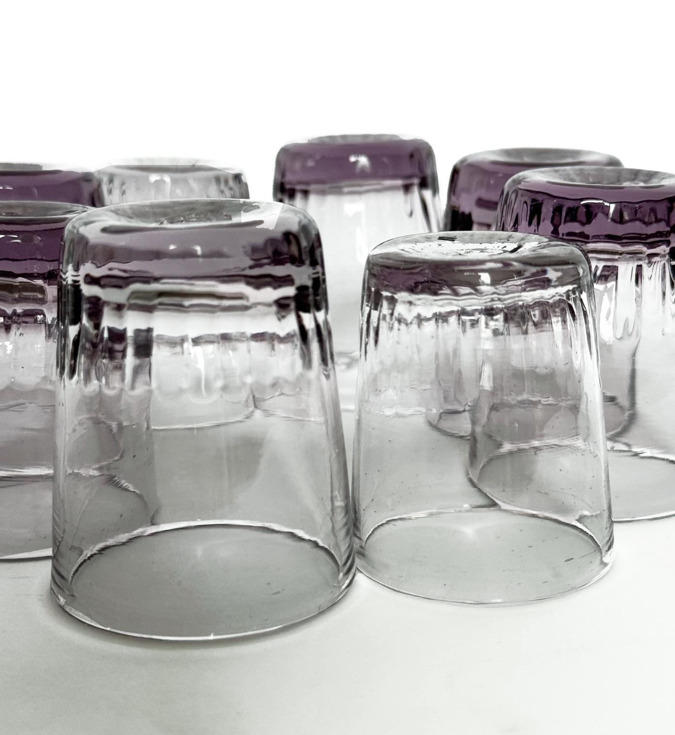Eight Hand-Blown Genuine Gustavian Shot glasses from Sweden in Amethyst tones In Good Condition For Sale In Stockholm, SE