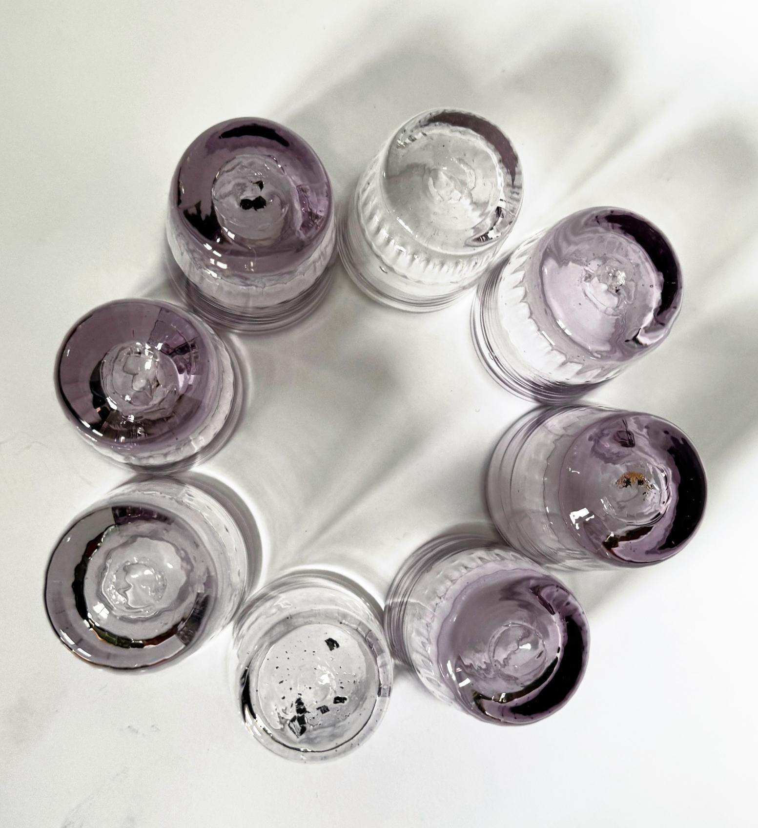 18th Century and Earlier Eight Hand-Blown Genuine Gustavian Shot glasses from Sweden in Amethyst tones For Sale