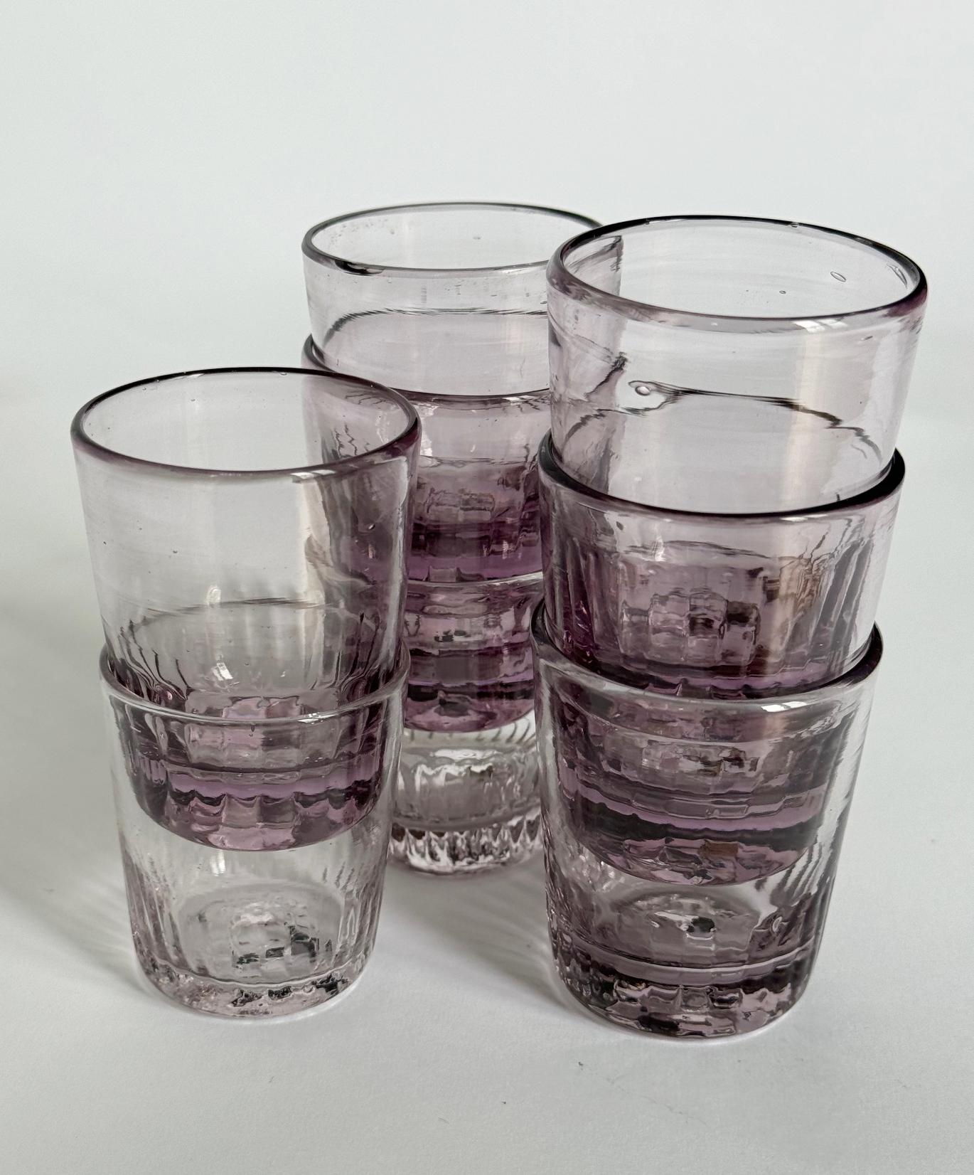 Blown Glass Eight Hand-Blown Genuine Gustavian Shot glasses from Sweden in Amethyst tones For Sale