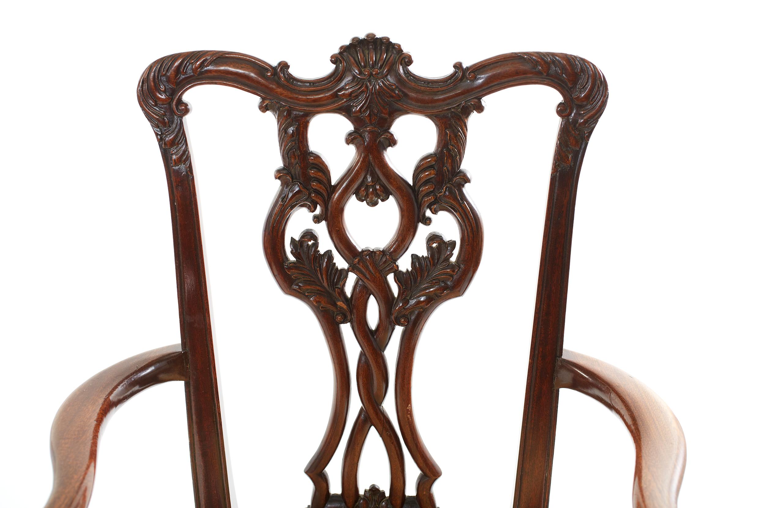 Eight Hand Carved Mahogany Dining Chair Set 5