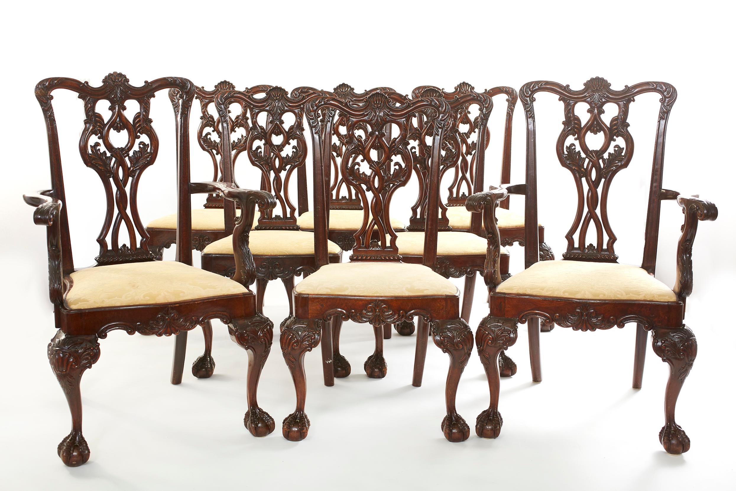 Eight Hand Carved Mahogany Dining Chair Set 6