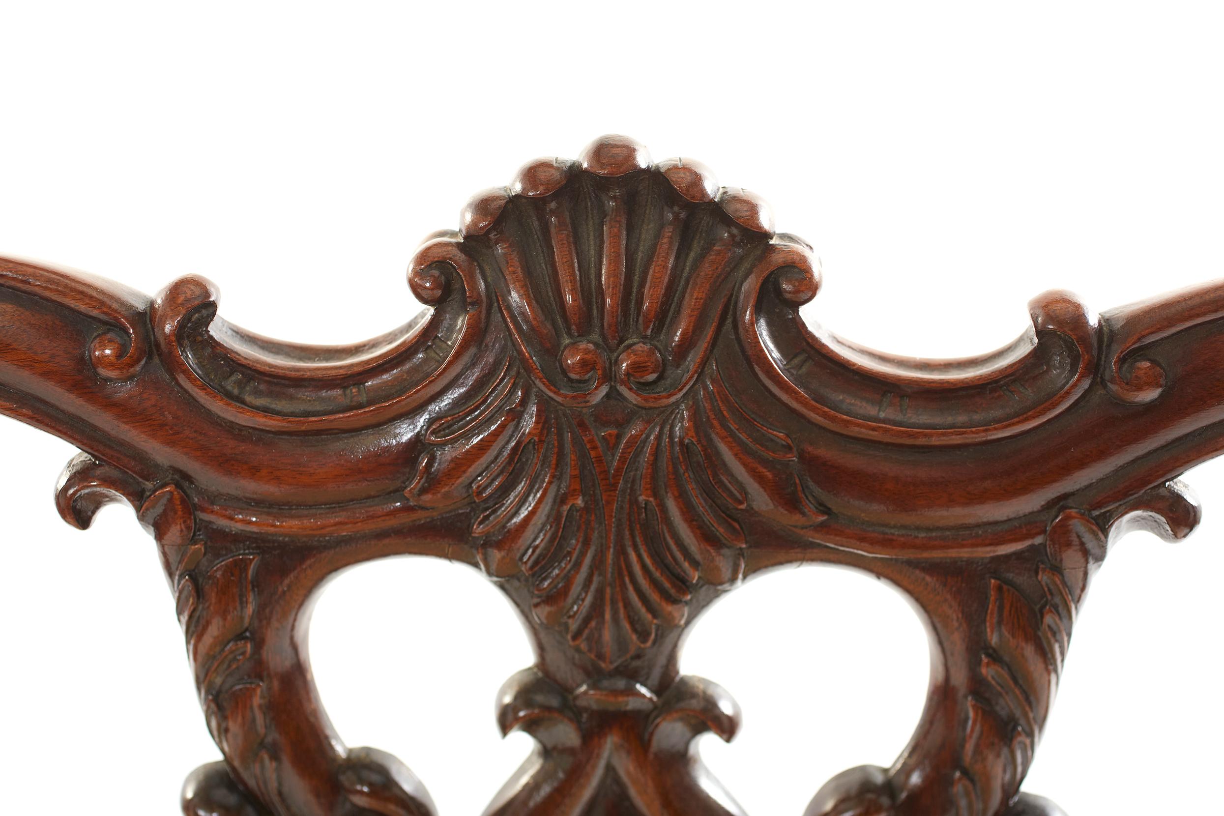 Mid-19th Century Eight Hand Carved Mahogany Dining Chair Set