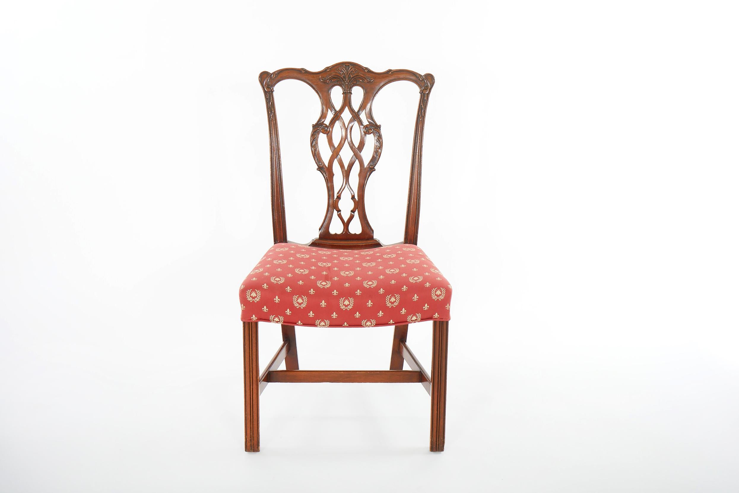 Eight Hand Carved Mahogany Dining Chair Set 1