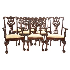Eight Hand Carved Mahogany Dining Chair Set