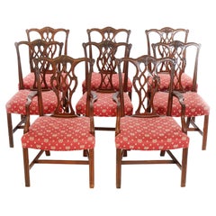 Eight Hand Carved Mahogany Dining Chair Set