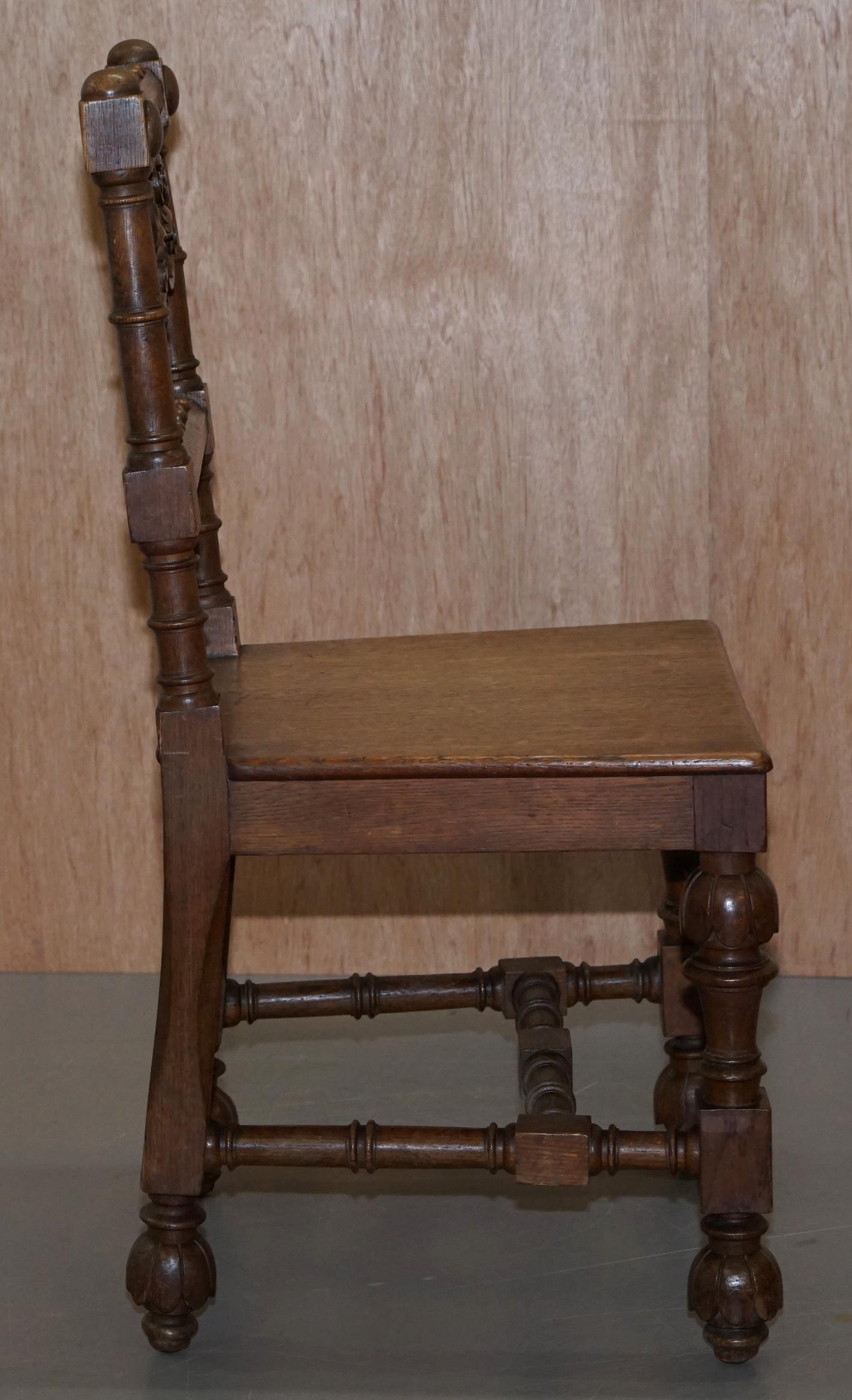 Eight Hand Carved Walnut Gothic Revival Dining Chairs circa 1840 Stunning Frames For Sale 4
