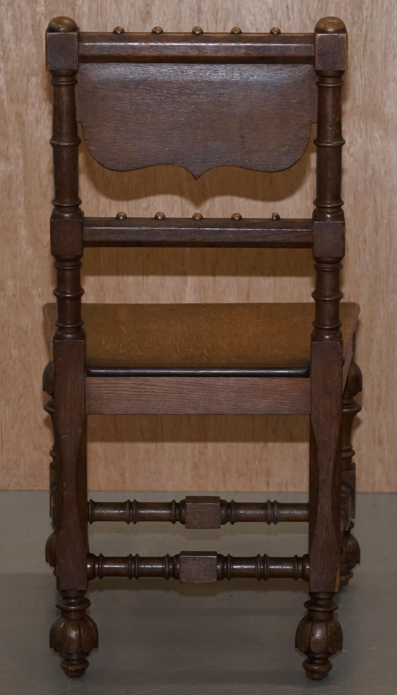 Eight Hand Carved Walnut Gothic Revival Dining Chairs circa 1840 Stunning Frames For Sale 7